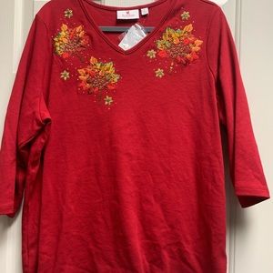 NWT Red Stitched Top with 3/4 length sleeve